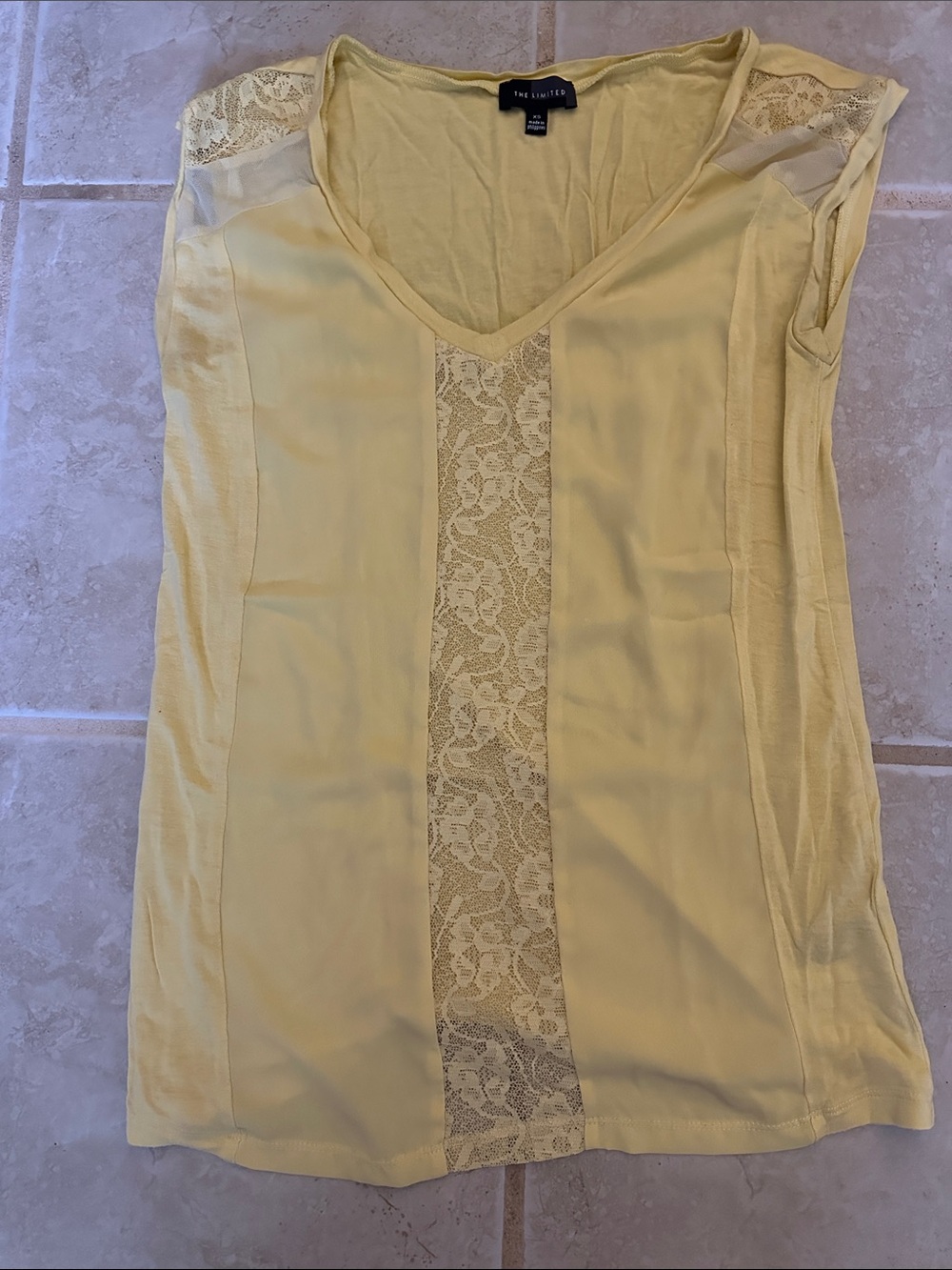 The Limited Pale Yellow Lace-Panel V-Neck Tank